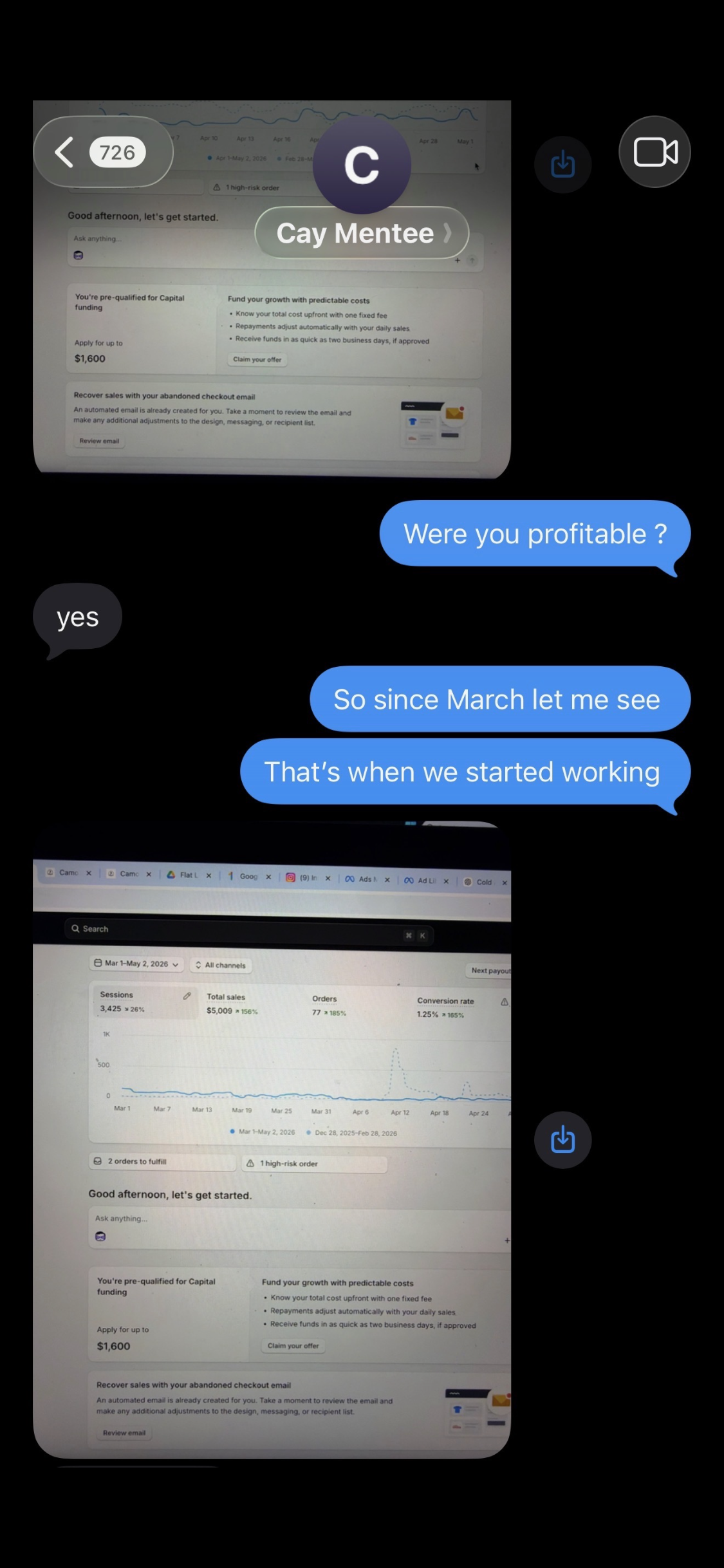 Cay student results — $5,009 in sales, 77 orders